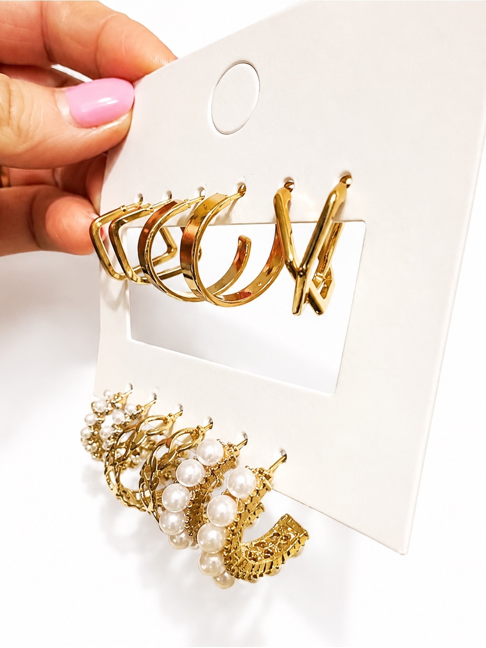 2/20 Gold Hoop Earrings Lot 6 Pair NWT Pearl Textured Geometric Huggie Hoops - Picture 3 of 4
